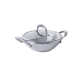 Stainless Steel Kadai with Glass Lid -22cm,1.91Litres