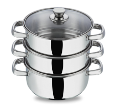 Stainless Steel 3-Tier Steamer with Glass Lid