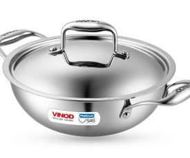 Platinum Triply Stainless Steel Kadai with Lid-3.2L,26cm