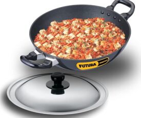 Hawkins Futura 2.5 Litre Deep Fry Pan, Non Stick Kadai with Stainless Steel Lid, Round Bottom Kadhai, Black (NK25S)