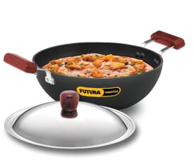 Hawkins Futura 3.5 Litre Non Stick Kadai with Stainless Steel Lid Induction Kadhai, Black (INK35S)