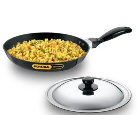 Hawkins Futura 24 cm Non Stick Induction Fry Pan with Stainless Steel Lid, Black (INF24S)